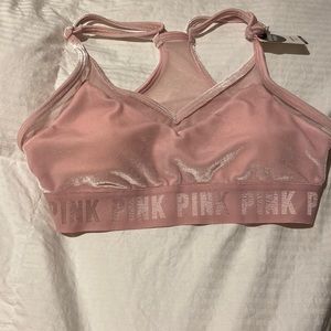 NWT VS PINK Small Lightly Lined velvet and mesh sports bra